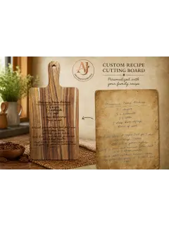 <h3>Custom Handwritten Recipe Acacia Wood Cutting Board, Engraved Heirloom Gift</h3>