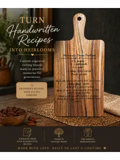 <h3>Custom Handwritten Recipe Acacia Wood Cutting Board, Engraved Heirloom Gift</h3>
