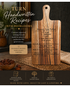 Personalized Handwritten Recipe Cutting Board – Engraved Acacia Wood Keepsake & Heirloom