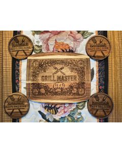 Personalized Acacia Wood BBQ Cutting Board Set, Engraved Grill Master Coasters